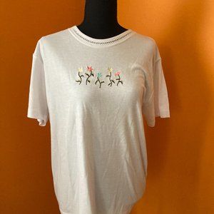 Vintage Crystal-Kobe Petites white t-shirt with floral embroidery NEW WITH TAGS